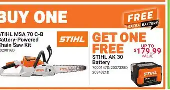 Ace Hardware STIHL MSA 70 C‑B Battery‑Powered Chain Saw Kit offer
