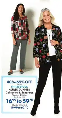 Boscov's ENTIRE STOCK ALFRED DUNNER Collections & Separates offer