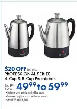 Boscov's PROFESSIONAL SERIES 4-Cup & 8-Cup Percolators offer