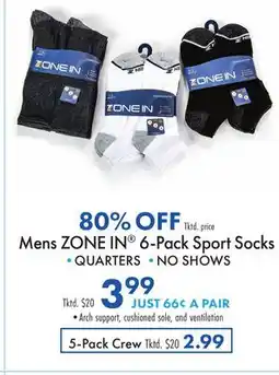 Boscov's Mens ZONE IN 6-Pack Sport Socks offer
