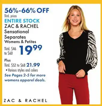 Boscov's ENTIRE STOCK ZAC & RACHEL Sensational Separates Womens & Petite offer