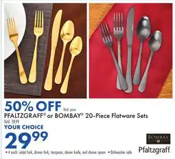 Boscov's PFALTZGRAFF or BOMBAY 20-Piece Flatware Sets offer