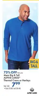 Boscov's Mens Big & Tall ALPINE LAKES Thermal Crews or Henleys offer
