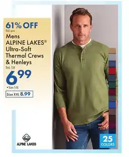 Boscov's Mens ALPINE LAKES Ultra-Soft Thermal Crews & Henleys offer