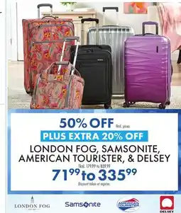 Boscov's LONDON FOG, SAMSONITE, AMERICAN TOURISTER, & DELSEY offer