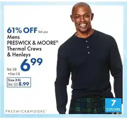Boscov's Mens PRESWICK & MOORE Thermal Crews & Henleys offer