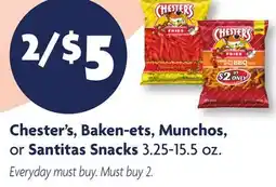 Family Dollar Chester's, Baken-ets, Munchos, or Santitas Snacks offer