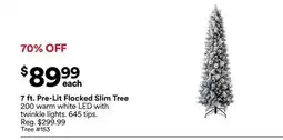 Michaels 7 ft. Pre-Lit Flocked Slim Tree offer