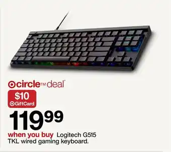 Target Logitech G515 TKL wired gaming keyboard offer