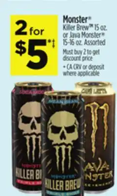 Dollar General Monster Killer Brew 15 oz. or Java Monster 15-16 oz offer