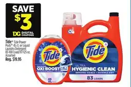 Dollar General Tide Tide Power Pods 45 ct. or Liquid Laundry Detergent 83-100 Load/117-125 oz offer