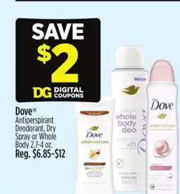 Dollar General Dove Antiperspirant Deodorant, Dry Spray or Whole Body offer