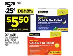 Dollar General DG health Cold & Flu Relief Night Time or Day Time Softgels offer