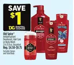Dollar General Old Spice Antiperspirant Deodorant, Hair Care or Body Wash offer