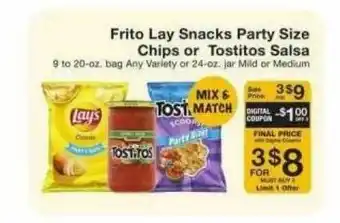 Fairway Store Market Frito Lay Snacks Party Size Chips Or Tostitos Salsa offer