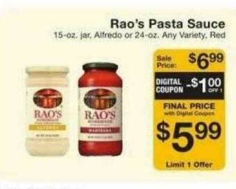 Fairway Store Market Raos Pasta Sauce offer