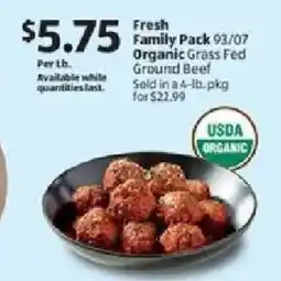 Aldi Fresh Family Pack 93/07 Organic Grass Fed Ground Beef offer