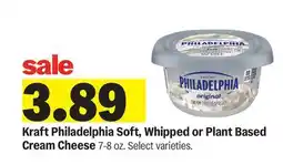 Meijer Kraft Philadelphia Soft, Whipped or Plant Based Cream Cheese offer