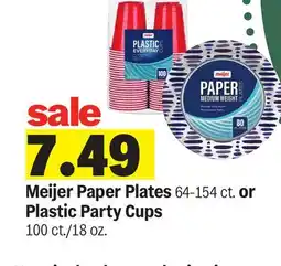 Meijer Meijer Paper Plates 64-154 ct. or Plastic Party Cups 100 ct./18 oz offer