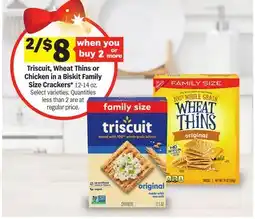 Meijer Triscuit, Wheat Thins or Chicken in a Biskit Family Size Crackers offer