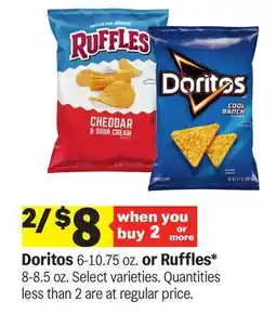 Meijer Doritos 6-10.75 oz. or Ruffles* 8-8.5 oz offer