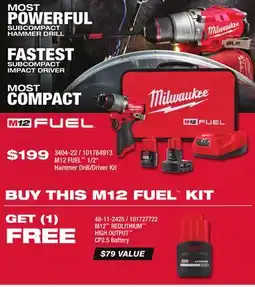 Fleet Farm MILWAUKEE M12 FUEL 1/2 Hammer Drill/Driver Kit offer