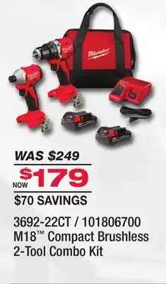 Fleet Farm Milwaukee M18 Compact Brushless 2-Tool Combo Kit offer