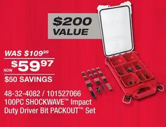 Fleet Farm MILWAUKEE 100PC SHOCKWAVE Impact Duty Driver Bit PACKOUT Set offer