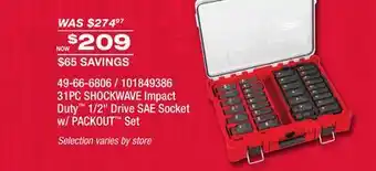 Fleet Farm MILWAUKEE 31PC SHOCKWAVE Impact Duty 1/2 Drive SAE Socket w/ PACKOUT Set offer