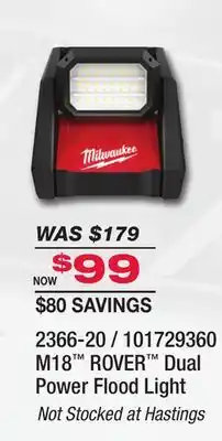 Fleet Farm Milwaukee M18 ROVER Dual Power Flood Light offer