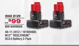 Fleet Farm MILWAUKEE M12 REDLITHIUM XC3.0 Battery 2-Pack offer