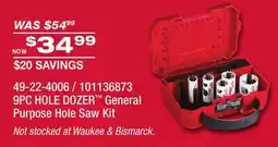 Fleet Farm Milwaukee 9PC HOLE DOZER General Purpose Hole Saw Kit offer