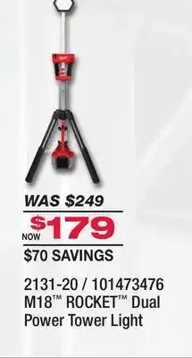 Fleet Farm Milwaukee M18 ROCKET Dual Power Tower Light offer
