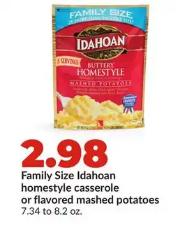 Hy-Vee Family Size Idahoan homestyle casserole or flavored mashed potatoes offer