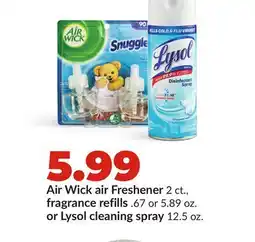 Hy-Vee Air Wick air Freshener 2 ct., fragrance refills. 67 or 5.89 oz. or Lysol spray 12.5 oz offer
