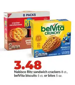 Hy-Vee Nabisco Ritz sandwich crackers 8 ct., belVita biscuits 5 ct. or bites 5 oz offer