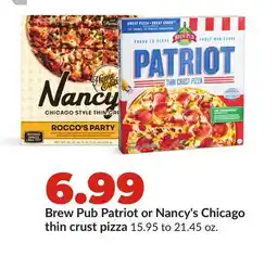 Hy-Vee Brew Pub Patriot or Nancy's Chicago thin crust pizza offer