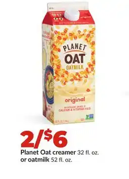 Hy-Vee Planet Oat creamer 32 fl. oz. or oatmilk 52 fl. oz offer