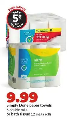 Hy-Vee Simply Done paper towels 6 double rolls or bath tissue 12 mega rolls offer