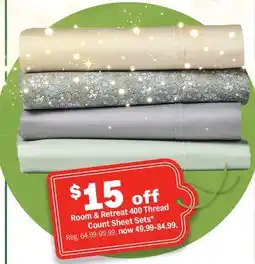 Meijer Room & Retreat 400 Thread Count Sheet Sets offer