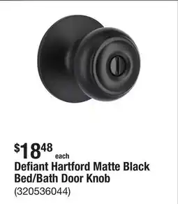 The Home Depot Defiant Hartford Matte Black Bed/Bath Door Knob offer