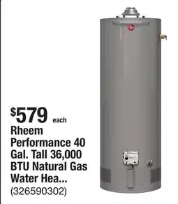 The Home Depot Rheem Performance 40 Gal. Tall 36,000 BTU Natural Gas Water Heater with 6-Year Warranty offer
