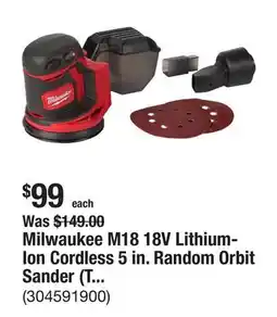 The Home Depot Milwaukee M18 18V Lithium-Ion Cordless 5 in. Random Orbit Sander (Tool-Only) offer