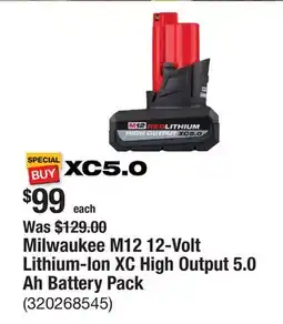 The Home Depot Milwaukee M12 12-Volt Lithium-Ion XC High Output 5.0 Ah Battery Pack offer