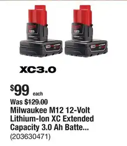 The Home Depot Milwaukee M12 12-Volt Lithium-Ion XC Extended Capacity 3.0 Ah Battery Pack (2-Pack) offer