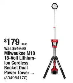 The Home Depot Milwaukee M18 18-Volt Lithium-Ion Cordless Rocket Dual Power Tower Light (Tool-Only) offer