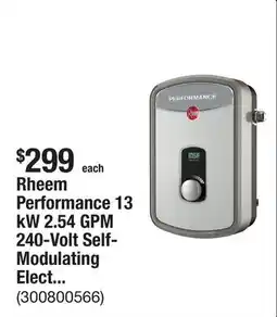 The Home Depot Rheem Performance 13 kW 2.54 GPM 240-Volt Self-Modulating Electric Tankless Water Heater offer