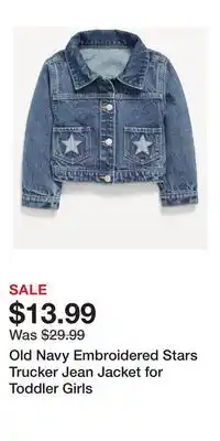 Old Navy Old Navy Embroidered Stars Trucker Jean Jacket for Toddler Girls offer