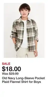 Old Navy Old Navy Long-Sleeve Pocket Plaid Flannel Shirt for Boys offer