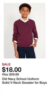 Old Navy Old Navy School Uniform Solid V-Neck Sweater for Boys offer